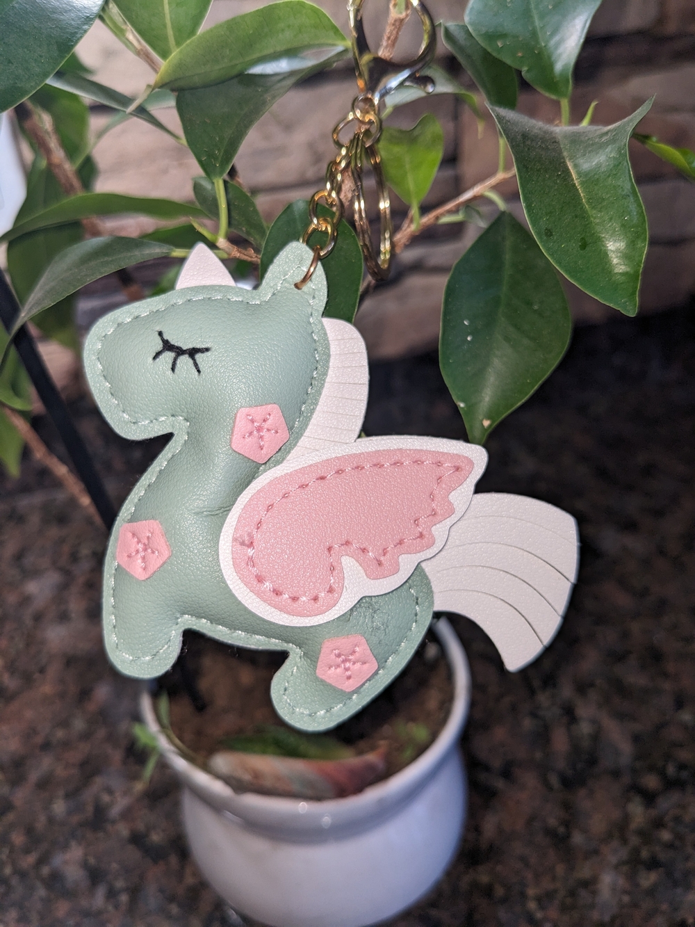 Mint & Pink Pegasus Keychain Charm